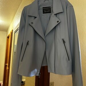 NWOT Baby Blue Polyurethane Levi Strauss & Co. Jacket with Classic Lapel Design